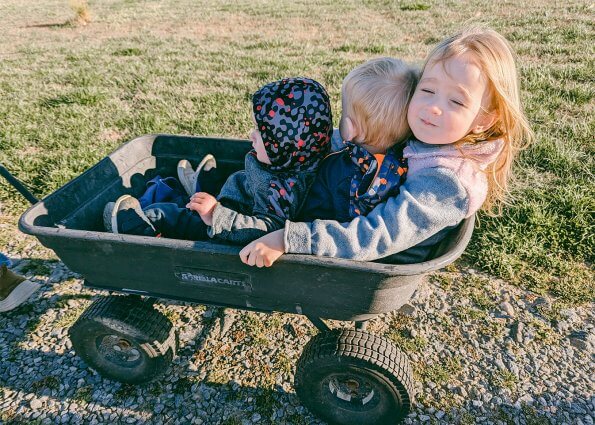 kids being pulled in a wagon