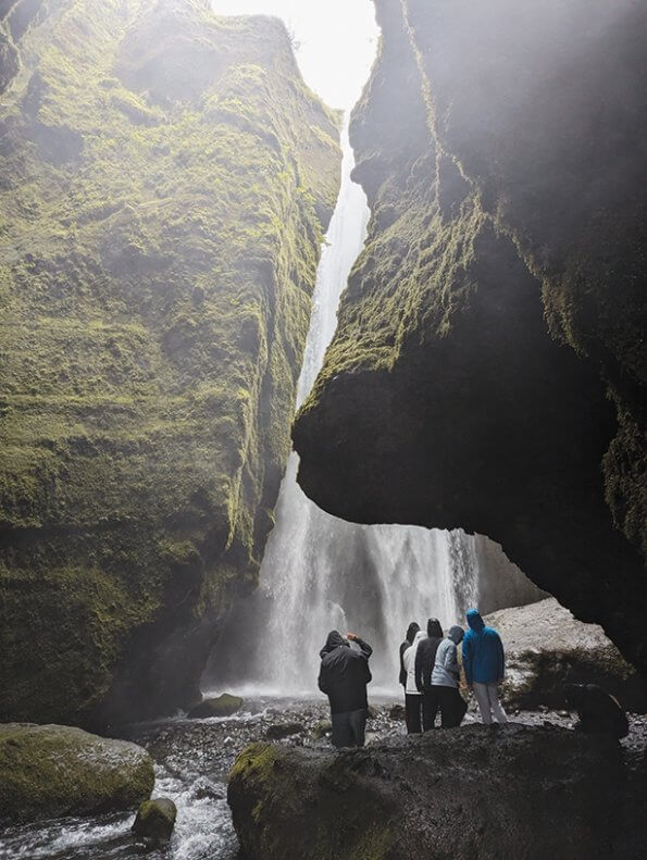 inside the secret waterfall by Seljalandsfoss
