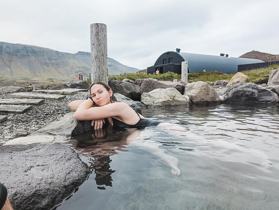 relaxing in a hot spring