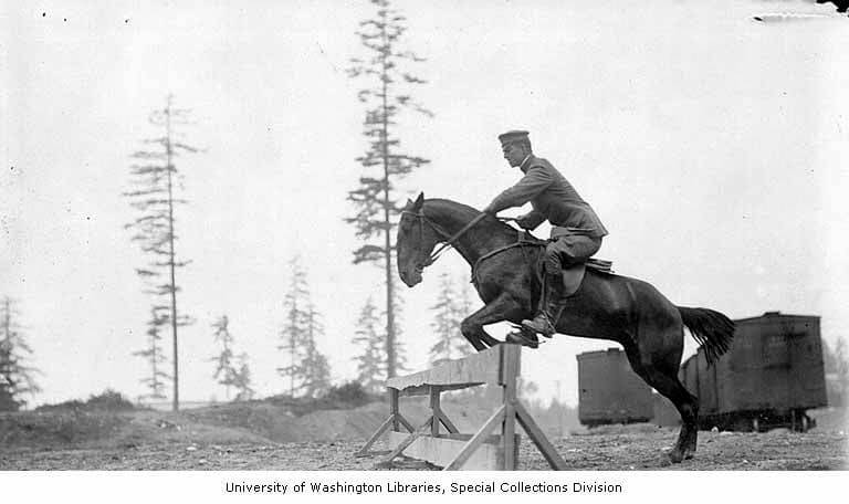 old photograph of military rider in a trial