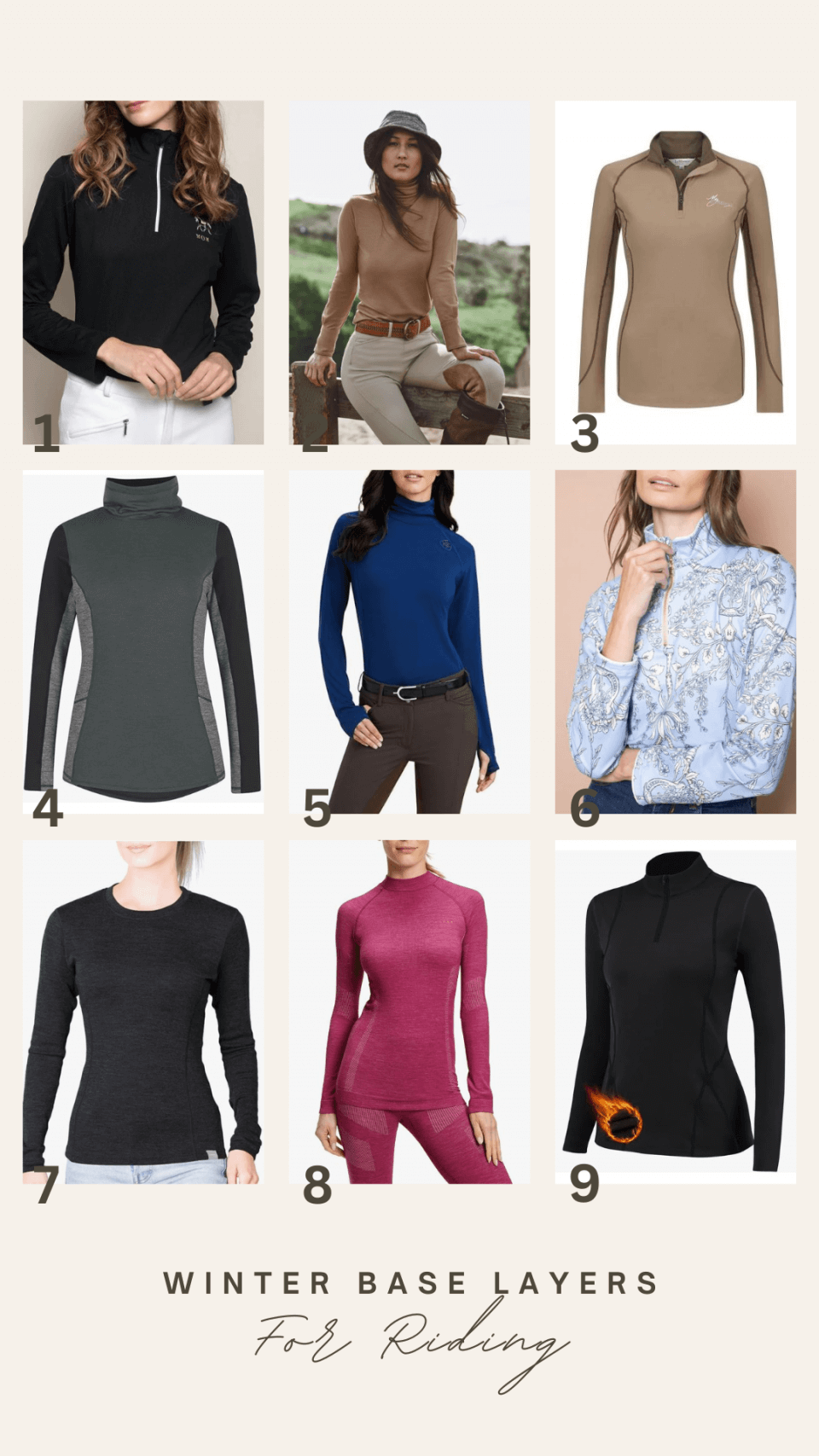 selection of cold weather riding shirts to stay warm