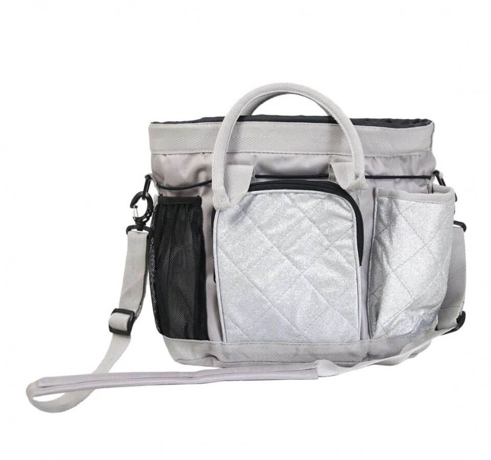 silver glitter grooming bag with pockets