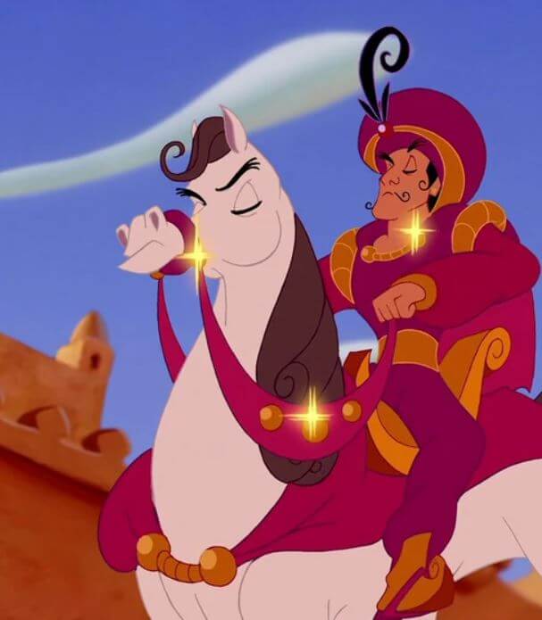 Emir the horse in Aladdin being ridden by the Prince