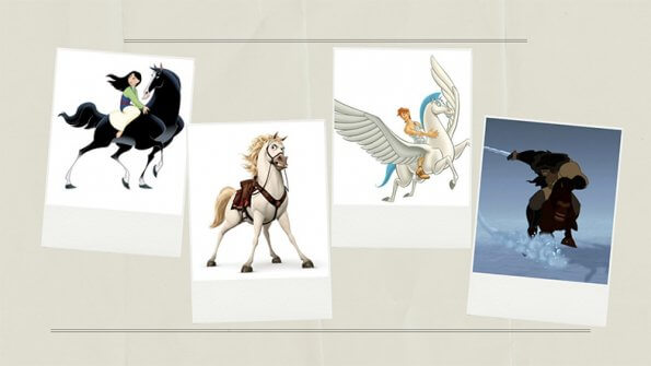the horses from Mulan, Tangled and Hercules