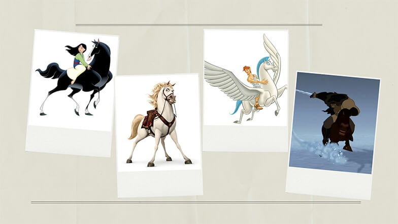 the horses from Mulan, Tangled and Hercules