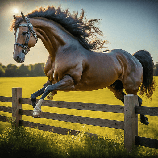 AI generated image of a horse jumping a fence