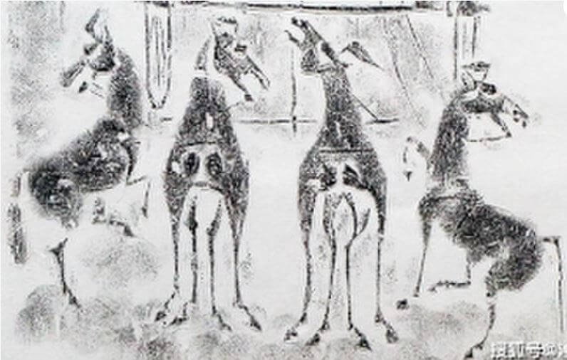 rubbing of an image of Ferghana horses from a tomb dated to the Han Dynasty