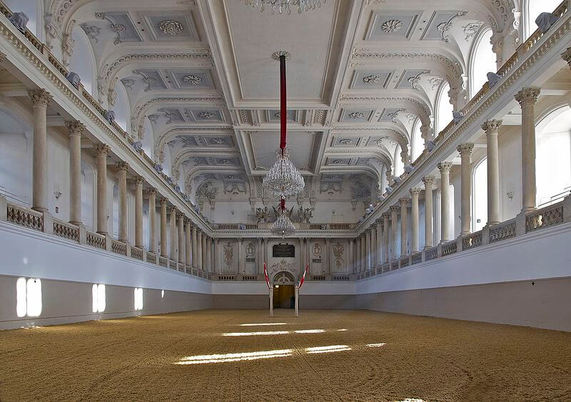the indoor riding arena of the Spanish Riding School in Vienna