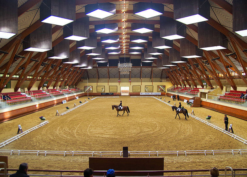 overhead view of the indoor riding area at the French Riding School The Cadre Noir